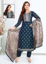 Chanderi Silk Blue Festival Wear Embroidery Work Readymade Straight Suit